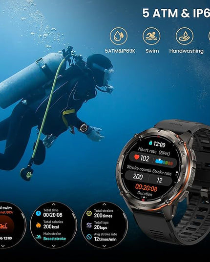 KOSPET Tank T3 Ultra 2 Smart Watch for Men GPS, Extra-Long Battery, Full Stainless Steel Body Rugged Smartwatch with Bluetooth Calling, 1.43" AMOLED Display, Pressure&Altitude&Compass