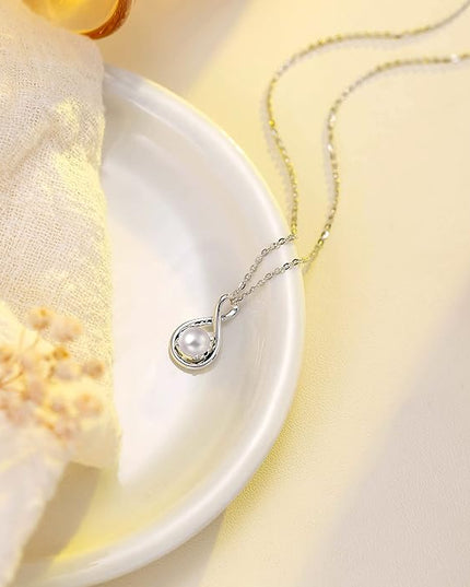 FANCIME 14K Solid Gold Birthstone Pendant with Sterling Silver Chain Infinity Gemstone Necklace Fine Jewelry Anniversary Birthday Christmas Gifts for Women Wife Her