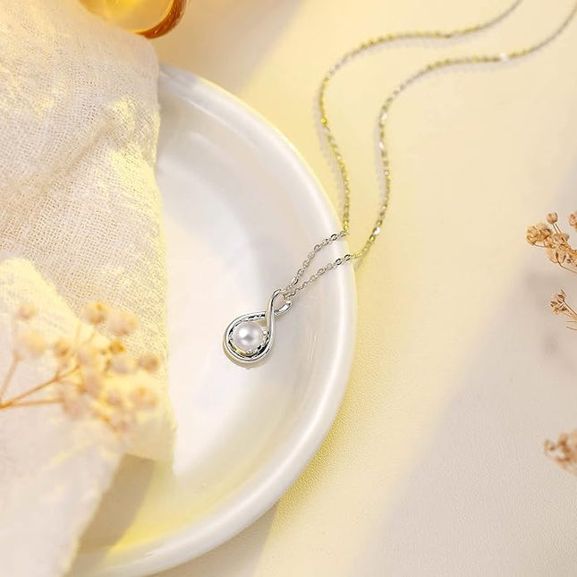 FANCIME 14K Solid Gold Birthstone Pendant with Sterling Silver Chain Infinity Gemstone Necklace Fine Jewelry Anniversary Birthday Christmas Gifts for Women Wife Her