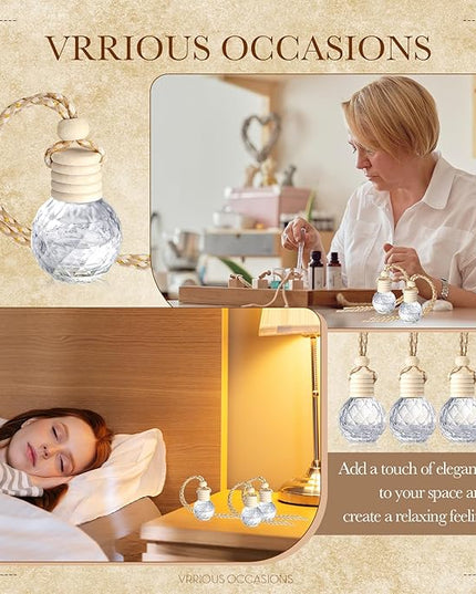 BBTO 50 Pcs Hanging Car Air Freshener Car Diffuser Bottles Empty Glass Perfume Bottle Freshener Diffuser Bottle Pendant for Essential Oil Fragrance Aromatherapy Bottle Ornament(Round Diamond)