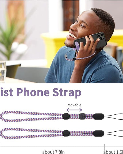 CACOE Phone Lanyard 2 Pcs-1 Pcs Adjustable Neck Strap, 1 Pcs Wrist Strap, 2 Pads, Universal Crossbody Multifuctional Cell Phone Lanyards Compatible with Most Smartphones(Purple Blue)