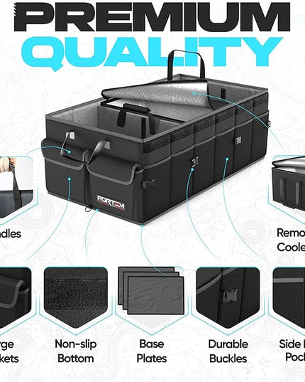 FORTEM Trunk Organizer with Cooler For SUV Car Trunk, Foldable Storage, Car Accessories for Women Men, Collapsible Bag, Perfect Christmas Gifts, 600D Oxford, Non Slip Bottom, Straps, Soft Cover (105L)