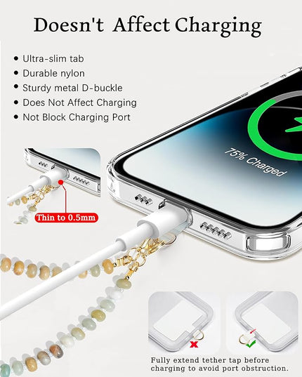 Natural Stone Beaded Phone Wrist Strap for Women – Detachable Chain Wristlet, Durable 304 Stainless Steel Core (Amazonite)