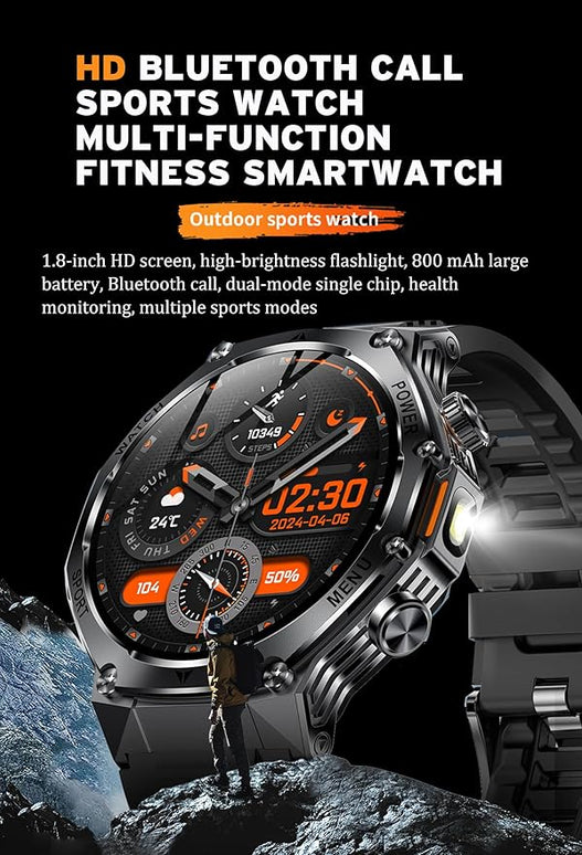 Fitness Smart Watch for Men Women, Bluetooth Calling & 1.8" AMOLED, SpO2/Heart Rate/Sleep Tracker, 100+ Workout Modes, IP67 Waterproof, 7+Day Battery, iPhone Android Compatible Black