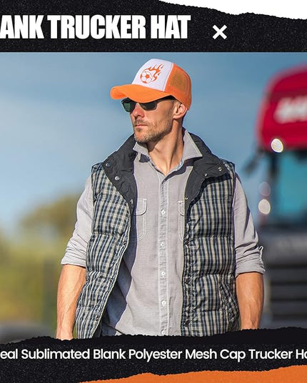 10 Pcs Sublimation Blank Trucker Hats Bulk Mesh Baseball Cap Polyester Mesh Trucker Hat for Men and Women