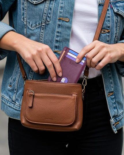 Buffway Slim Minimalist Front Pocket RFID Blocking Leather Wallets for Men and Women - Alaska Purple