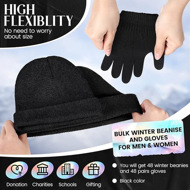 Tarpop 96 Pcs Winter Beanies and Gloves Bulk, Cold Weather Unisex Winter Hat and Gloves for Homeless Men Women