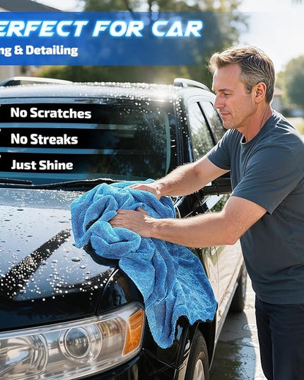 2-Pack 1200 GSM Car Drying Towels – Microfiber Towels for Cars (36" x 24"), Ultra-Absorbent, Streak-Free, Scratch-Free, No Water Spots, Double-Twist Pile & Edgeless Design(Blue)