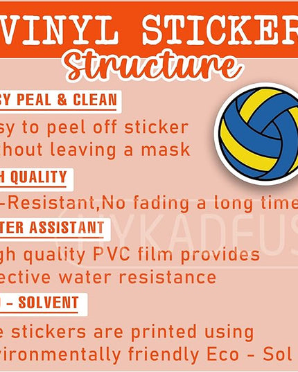 (3Pcs) Volleyball Stickers Waterproof Vinyl Volleyball Ball Decals for Water Bottle, Tumbler, Laptop, Phone Case, Scrapbooking, Team Players, Coach, 3" x 3"