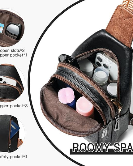 7L Sling Bag for Women Men Vegan Leather Crossbody Bags Fanny Pack Purse Backpack Over Shoulder Bag Travel Anti Theft