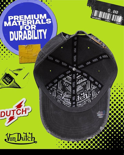 Von Dutch Men & Womens Baseball Caps - Breathable Adjustable Snapback Soft Cotton Canvas Curved Brim Vintage Hat