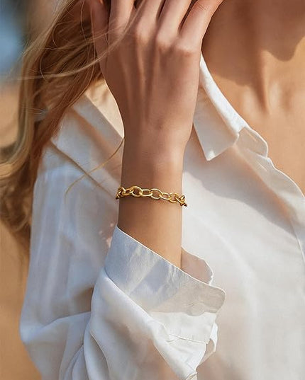 Gold Bracelets Set for Women Stack, Dainty Thick Bracelets Stack for Women Trendy, Simple Thin Gold Plated Cuff Stackable Bracelets With Beaded Cuban Paperclip Snake Rope Bangle Hand Chain Jewelry Gifts for Women Non Tainish