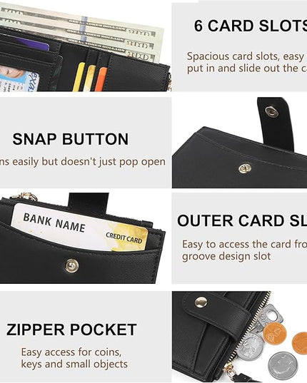 yiijay Small Wallet for Women RFID Blocking Tassle Bifold Slim Thin Leather Wallet Credit Card Holder Wallet Ladies Mini Wallet with Zipper Pocket