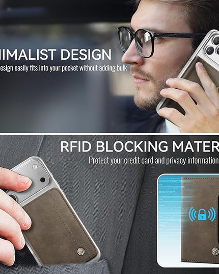 Vinich for MagSafe Wallet Magnetic RFID Blocking Card Holder Compatible with MagSafe Phones and Cases, Strong Magnet Minimalist Phone Wallet for iPhone 17/16/15/14/13/12/Pro/Max/Plus, Vintage Brown