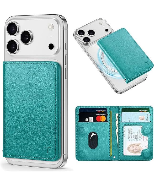 TUCCH for Magsafe Card Holder with Clear ID Window, Fit 6 Cards, RFID Blocking PU Leather Men Women Magnetic Phone Wallet for iPhone 17/16/15/14/13/12/Plus/Air/Pro/Pro Max Series, Cyan