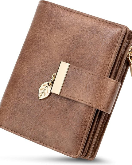 HUANLANG Small Wallets for Women Rfid Blocking Leather Bifold Credit Card Holder Ladies Wallet Zipper Pocket with ID Window