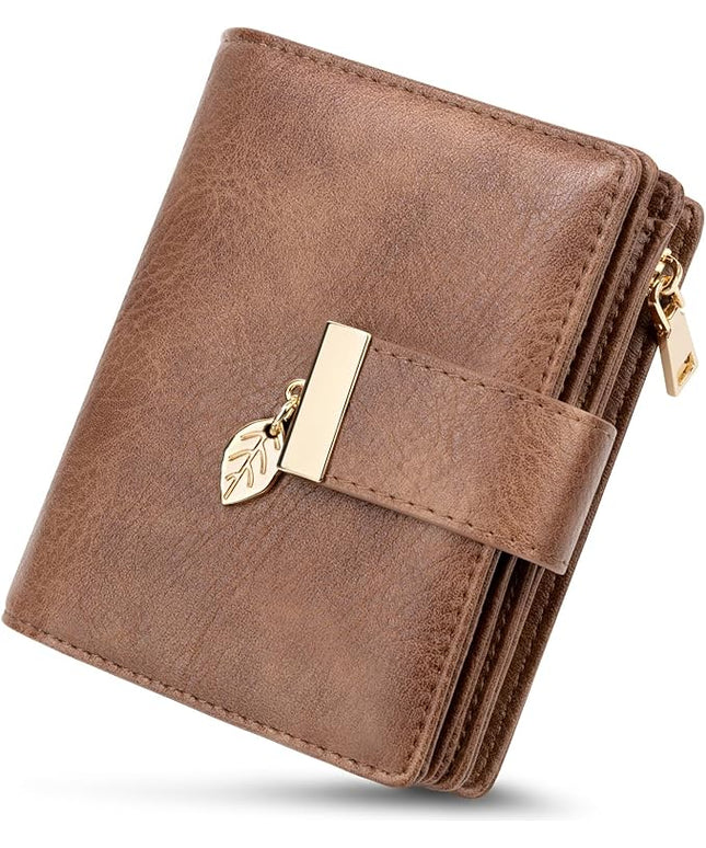 HUANLANG Small Wallets for Women Rfid Blocking Leather Bifold Credit Card Holder Ladies Wallet Zipper Pocket with ID Window