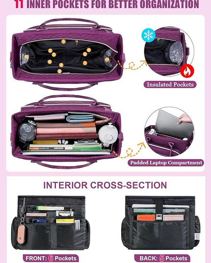 FIORETTO Teacher Tote Bag for Women with Laptop Compartment, Large Cup Holder, Zip Closure, Ideal for Work, Bible, Nurse