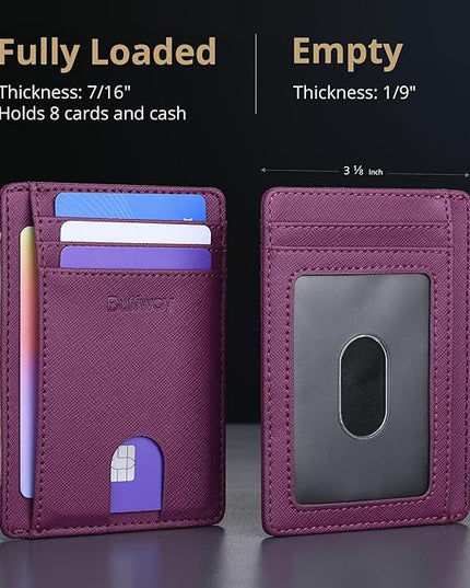 Buffway Slim Minimalist Front Pocket RFID Blocking Leather Wallets for Men and Women - Cross Purple