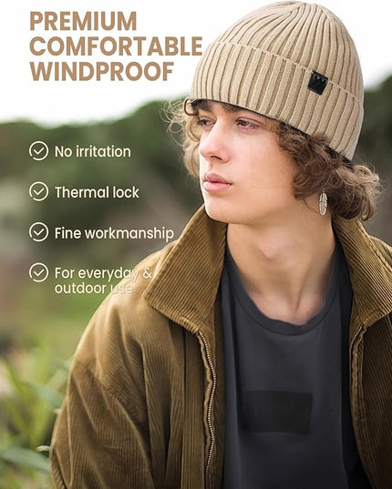 Winter Beanie Hat for Men & Women, Fleece Lined Thermal Knit Hat Ski Beanie Skull Cap Cuffed Cap for Cold Weather