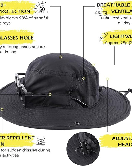 Connectyle Men's Sun Hat UPF 50+ Wide Brim Bucket Hats for Fishing Hiking Gardening Adjustable Boonie Hat Outdoor Safari Hats