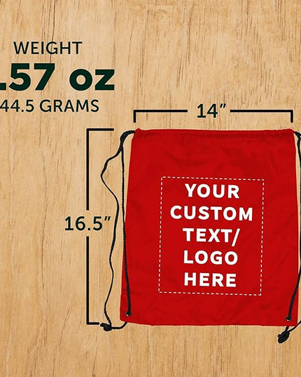 DISCOUNT PROMOS Custom Classic Polyester Drawstring Bagpack Set of 10/50/100, Personalized Bulk Pack - Great for Travelling, Gym and for Everyday Use - Red