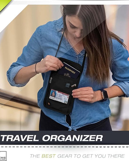 Lewis N. Clark RFID Blocking Stash Neck Wallet, Travel Pouch Passport Holder for Women & Men, Black