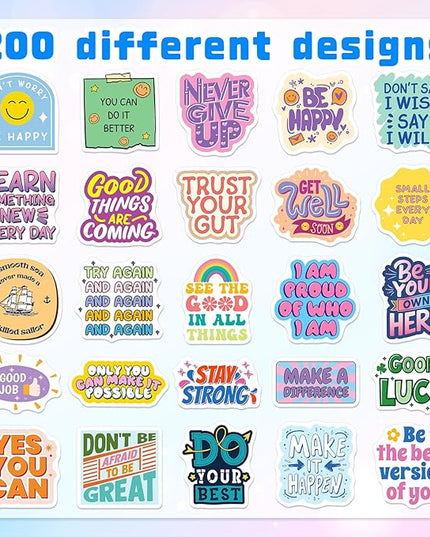 200 Pcs Motivational Stickers, Holographic Affirmation Sticker Pack, Positive Journal Encouraging Shiny Quotes for Teens, Adults, Students, Waterproof Laptop Decals