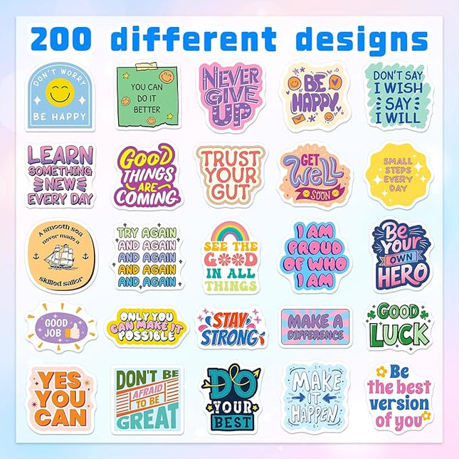 200 Pcs Motivational Stickers, Holographic Affirmation Sticker Pack, Positive Journal Encouraging Shiny Quotes for Teens, Adults, Students, Waterproof Laptop Decals