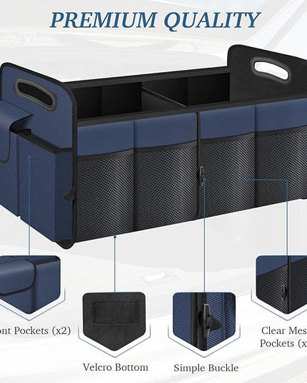 Trunk Organizer, Collapsible Waterproof Multi-Compartment Trunk Organizer for SUVs & Sedans, Car Storage with Reinforced Handles, Car Accessories for Women and Men, 52L