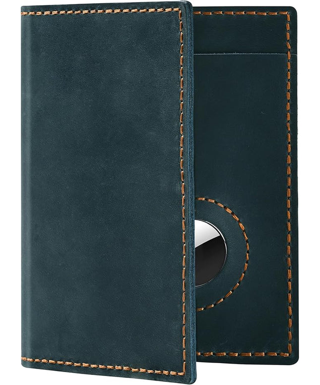 Passport Holder for Travel, Genuine Leather Passport Holder with Airtag, Rfid Passport Wallet Cover Case for Women Men, Travel Essentials Gift, Blue