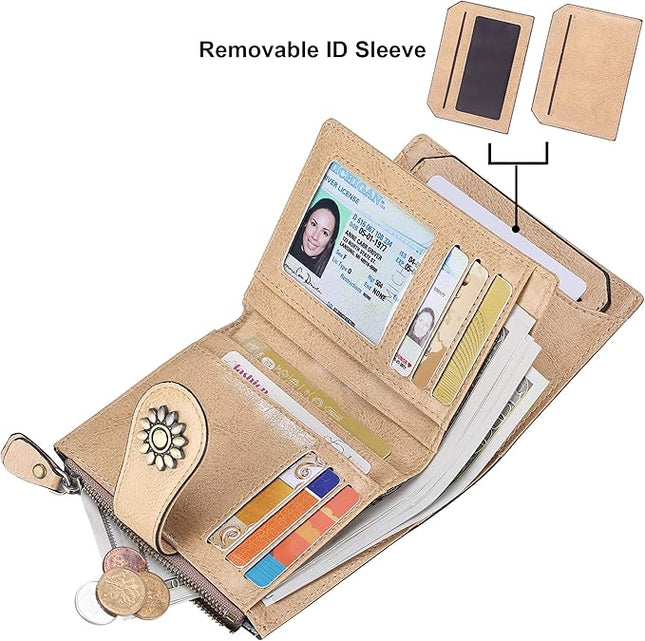 Lavemi Womens Leather Wallet Small Compact RFID Blocking Credit Card Case Purse with Zipper Pocket | Small, Compact, RFID Blocking, Zipper Pocket, Small, Compact