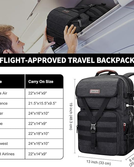 WITZMAN Travel Backpack for Men Large Canvas Laptop Backpack Fit 16 inch Carry on TSA Friendly Flight Approved Vintage Rucksack for Traveling(A8012 Black)