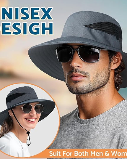 PFFY Sun Bucket Hats for Men Women 3” Wide Brim UPF 50+ Fishing & Beach Hat