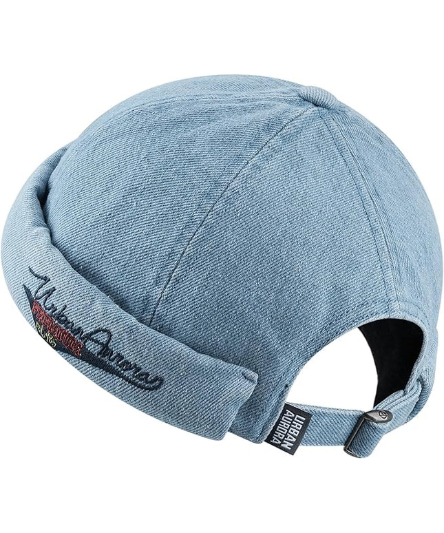 Croogo Denim Docker Hat Fashion Brimless Beanie Hat Retro Worker Skull Cap Rolled Cuff Sailor Cap Hip Hop Dancing Watch Cap