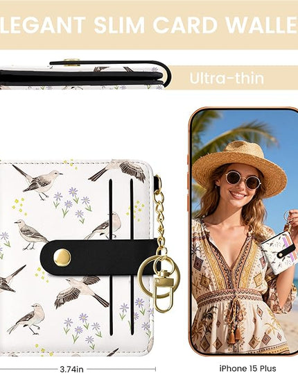 Sodsay Small Slim Wallet Women RFID Blocking, PU Leather Bifold Ladies Wallet with Zipper Coin Pocket, Thin Cute Travel Card Wallets for Girls, Gray Motions