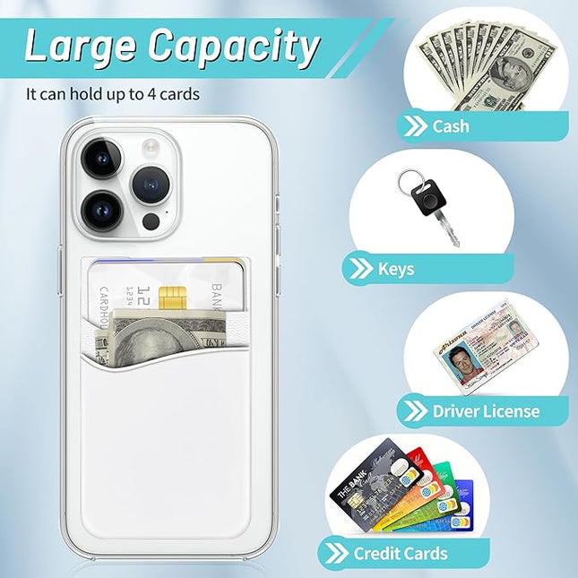 SHANSHUI Card Holder for Phone Case, Silicone Sticky Sleeve Pocket Stick on Business ID Credit Card Cell Phone Wallet Fitting for iPhone, Android & Most Smartphones, 5 PCS Grey White Yellow Green Pink