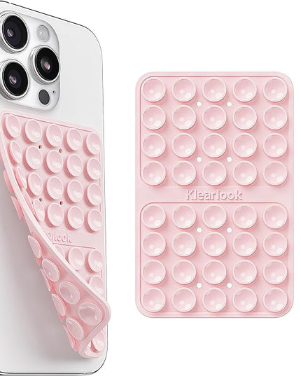 Klearlook Silicone Double-Sided Suction Cup Phone Case Detachable Mount, Sticky Phone Grip with Higher Suction Power for iPhone, Hands-Free Phone Accessories Holder for Selfies and Videos, Light Pink