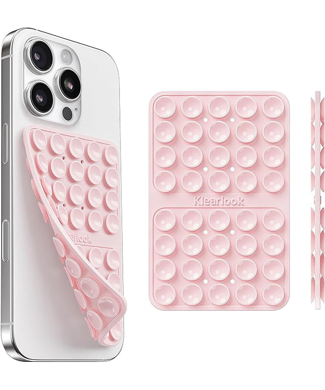 Klearlook Silicone Double-Sided Suction Cup Phone Case Detachable Mount, Sticky Phone Grip with Higher Suction Power for iPhone, Hands-Free Phone Accessories Holder for Selfies and Videos, Light Pink
