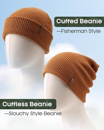 FURTALK Fisherman Beanie for Men Women 2 Styles Cuffless or Cuffed Knitted Unisex Winter Hat Outdoor All-Day Warmth