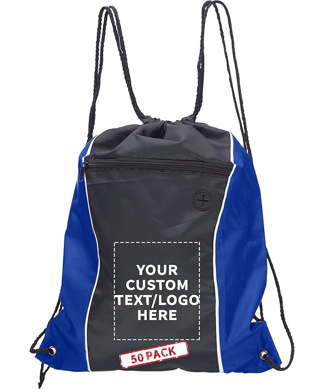 DISCOUNT PROMOS Two-Tone Drawstring Backpack Non-Woven -50 pack - Customizable Text, Logo - Durable Sports Backpacks- Ideal for Work, Sports, Travel, Gym & More - Blue