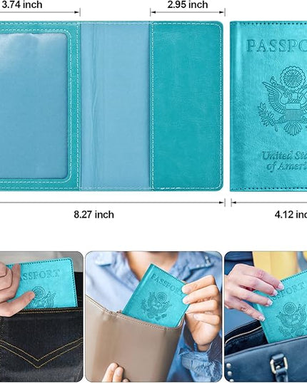 Passport and Vaccine Card Holder Combo with Vaccine Card Slot, Passport Wallet, Passport Cover/ Case for Women and Men(AK-turquoise)