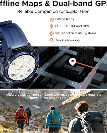 DOOGEE Anywise W1 Pro Mens Smart Watch, 5ATM Dual-Band GPS Offline Maps,1.43'' Fitness Smartwatches for Android Phone/iPhone Compatible,170+ Sports Modes, Answer/Make Calls/18 Days Battery/2 Strap