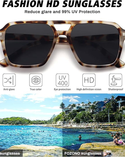 Retro Aviator Sunglasses for Women Men Trendy Classic Square 70s 80s 90s Vintage Shades Double Bridge Aviators FZN813