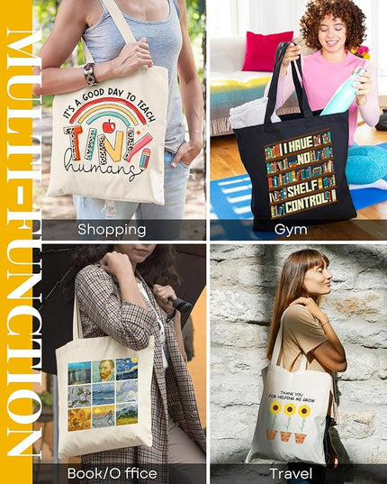 AUSVKAI Canvas Tote Bag for Women, Aesthetic Cute Grocery Grocery Reusable Cotton Gift Bag for Shooping Beach Trendy Gifts
