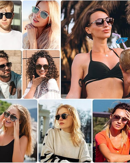 Retro Aviator Sunglasses for Women Men Trendy Classic Square 70s 80s 90s Vintage Shades Double Bridge Aviators FZN813