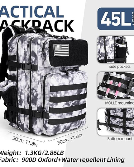 gracedon Tactical Backpack - Military Molle Bag 3 Days Pack for men and Women Large Assault Rucksack 45L (Black)