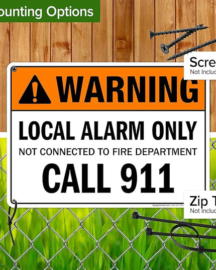 Warning Local Alarm Only Not Connected To Fire Department Call 911 Sign, 10x14 Inches, Rust Free .040 Aluminum, Fade Resistant, Made in USA by My Sign Center