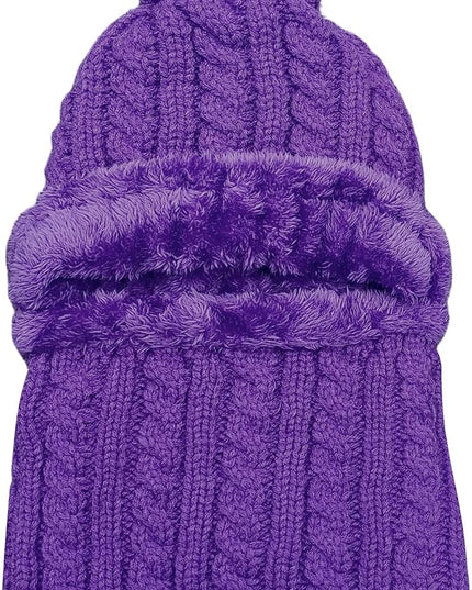 HUAMULAN Women Winter Beanie Hats One Piece Fleece Lined Knit Balaclavas Mask Set Skull Neck Circle Scarf Ski Snow Hat Pompom