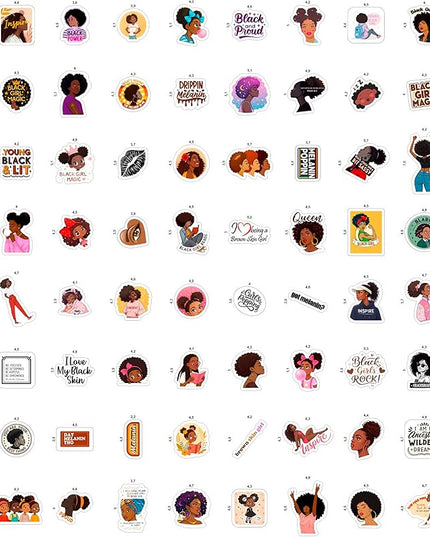 100Pcs Black Girl Stickers for Planner, for Water Bottle, for Adults - Black Girl Gifts for Women, Favors & Decorations - African American Stickers and Decals - Gifts for Women & Men
